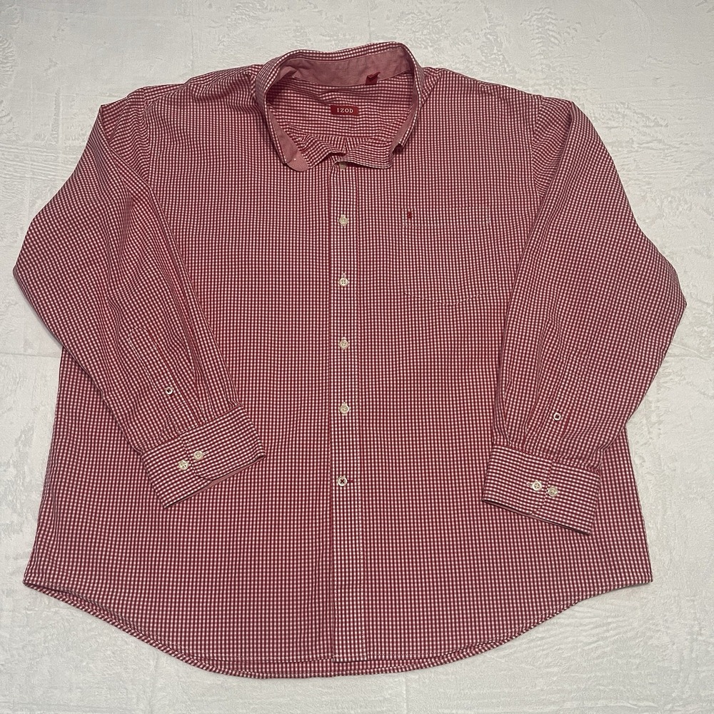 Izod Men's XXL‎ Stretch Button-Down Collar Long Sleeve Shirt Red Check Plaid